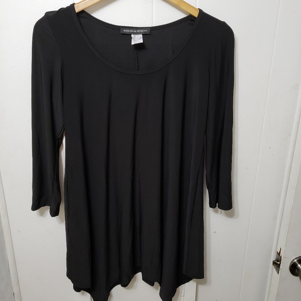 aDDRESSING Woman 3/4 Sleeve Hi-Lo Black Tunic